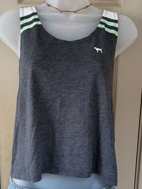Victoria's Secret PINK Gray Tank With Mint Green And White Stripe EUC XS